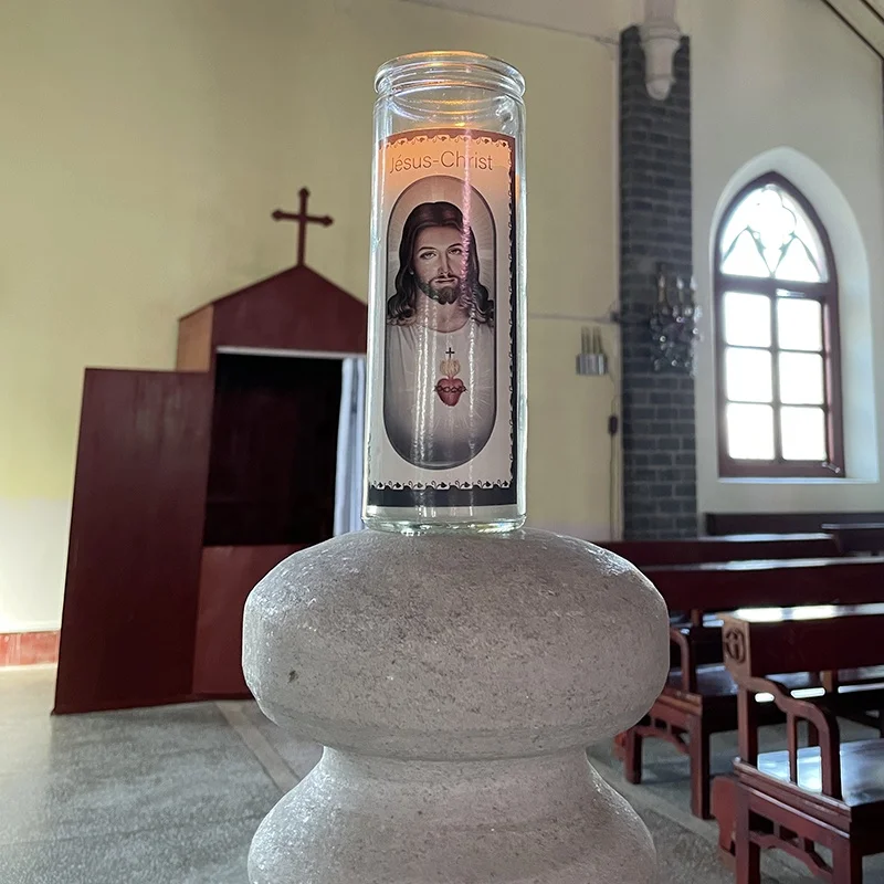 Custom Printed Prayer Candle Soy Wax 7 Days Wholesale White Religious Candles Catholic Religious Candle