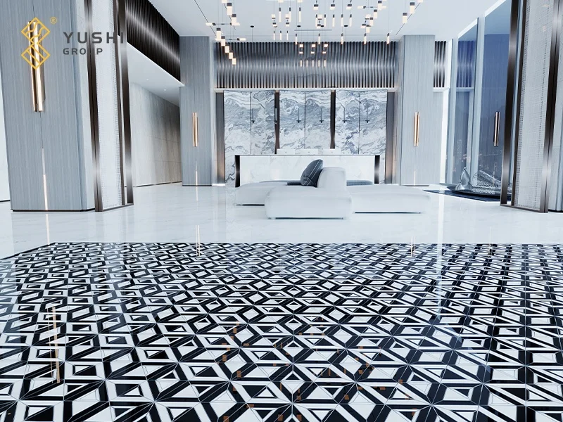 Yushi Custom Modern Style Natural Stone Design Nero Marquina Frozen White Marble Mosaic Tile  for Home Decor Bathroom Interior