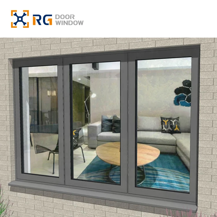 RG65 Customized double glazed thermal insulated aluminium glass window storm impact energy efficiency aluminum Casement windows