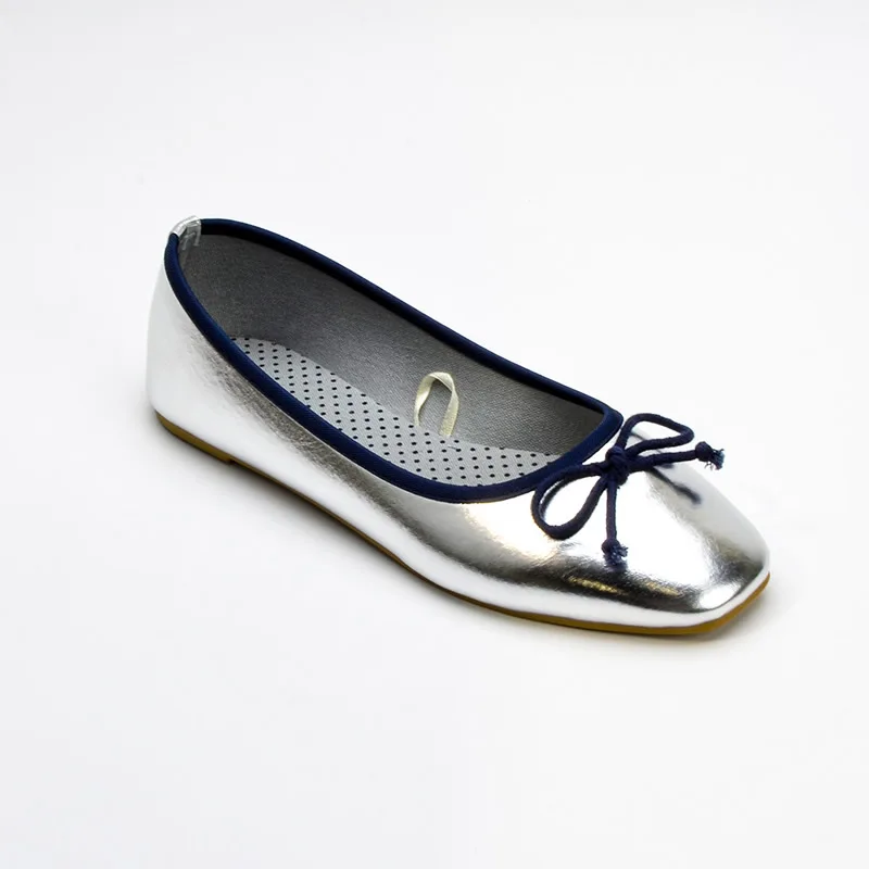 2023 Custom Ballerina Soft Insole Shining Upper Shoes Casual Flat Office Shoes for Women Lady Box PU Shoes Women Black Round Toe