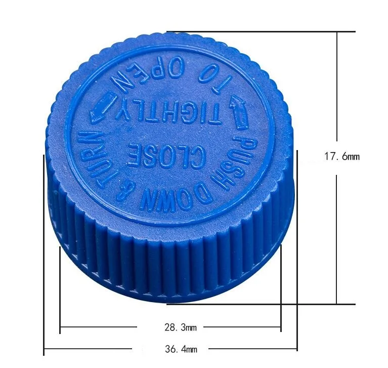 20mm 24/410 28/410 Child Resistant PP Caps with heat induction Liners Pictorial Cap