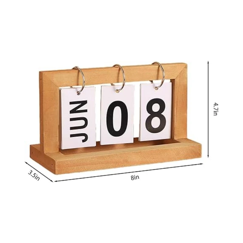 Premium Quality Wooden Perpetual Calendar Reusable Desktop Flip Calendar,Retro Decorated Office Desk Calendar,