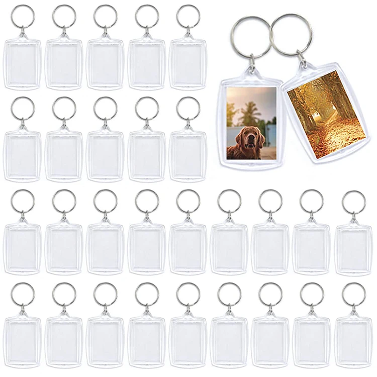 Custom Plastic Crafts Transparent Blank Keyring Insert Plastic Acrylic Photo Picture Frame Acrylic Blank Keychain