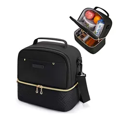 Custom Women Double Deck Lunch Box Insulated Bag Lunch Cooler Reusable Thermal Lunch Tote Bag