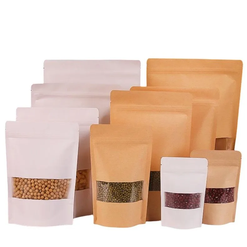 Kraft Paper Bags Food Ziplock Bag Candy Tea Nut Moisture Proof Pouch Diy Handmade Cookies Packing Bag Baking Supplies