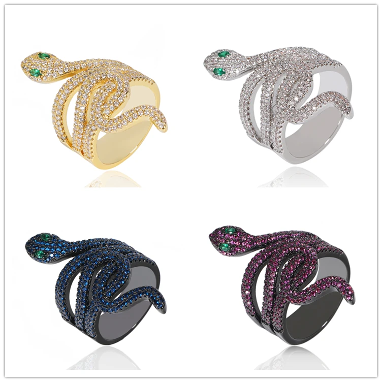 
Quality Animal Snake Ring Full AAA Cubic Zirconia Green Gemstone eyes Snake Rings Silver Plated Jewelry ring 