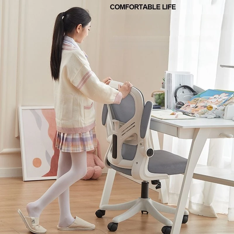 Spot goods comfortable folding armrest office chair wheels kids study chair with lumbar support