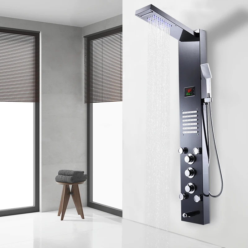 waterfall brass bathtub faucet professional 304 Stainless steel thermostatic shower faucet panel aluminium shower panel