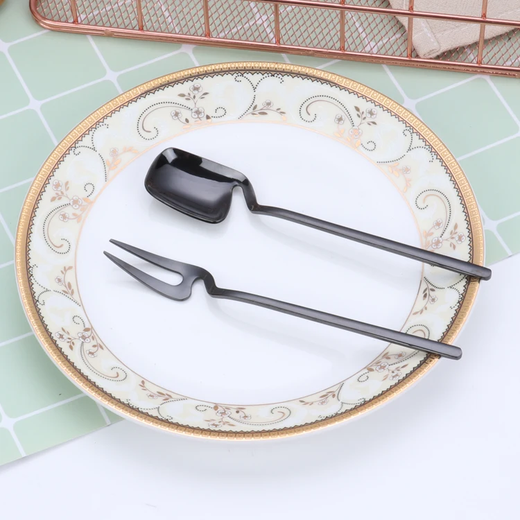 
Stainless Steel Tableware Spoon and Fork Set can Hang on the Glass for Coffee, Tea and Fruit 
