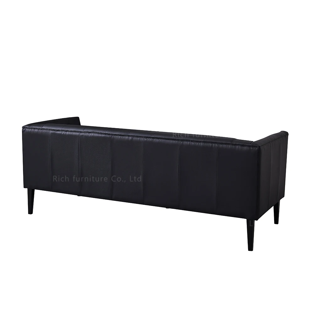 Classic Black Tufed Retro Couch Hotel Leather PU Sofa for Living Room