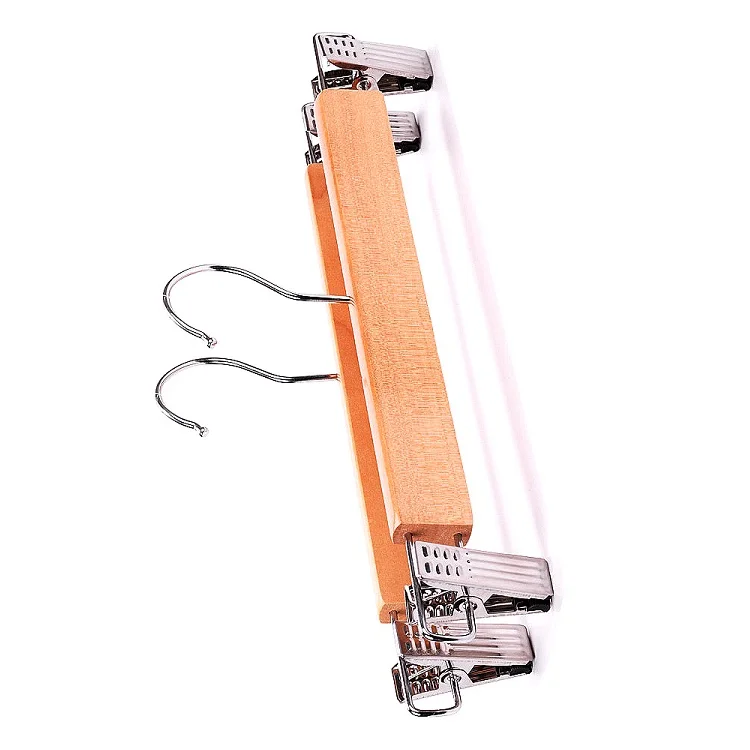 Best Sales Wood Hangers Multi-Functional trouser hanger rack hooks clothes store wooden pants hanger clip