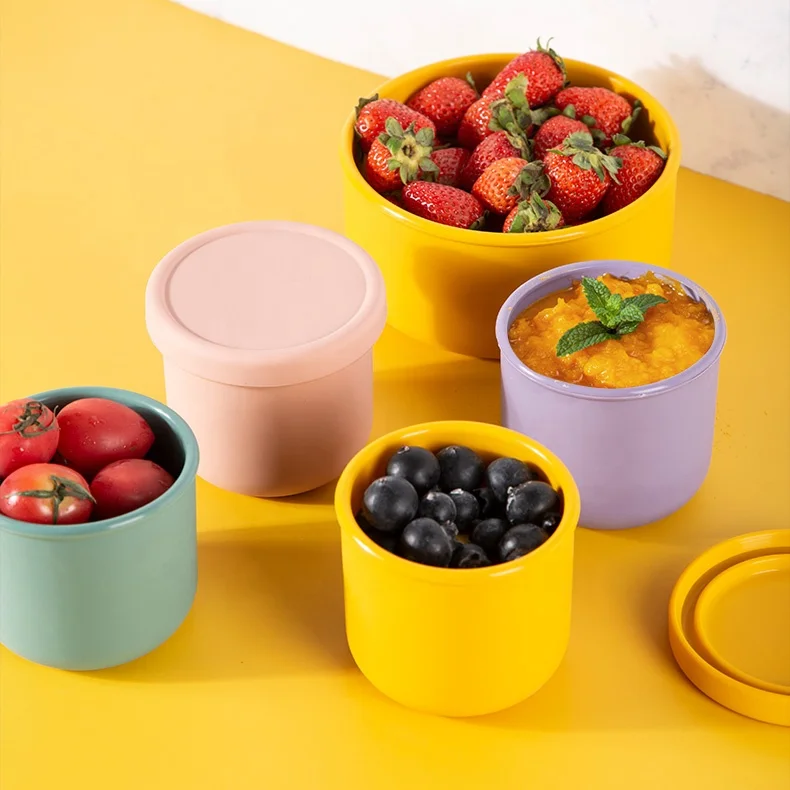 Reusable Silicone Children Fruit Food Container Oven Safe Silicone Kids Food Storage Container With Lids