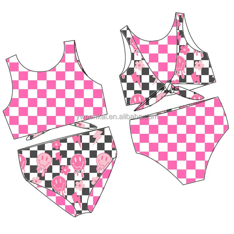 High Quality Children Summer Beachwear Customize Floral Print Kid Girl Two pieces Reversible swimsuits