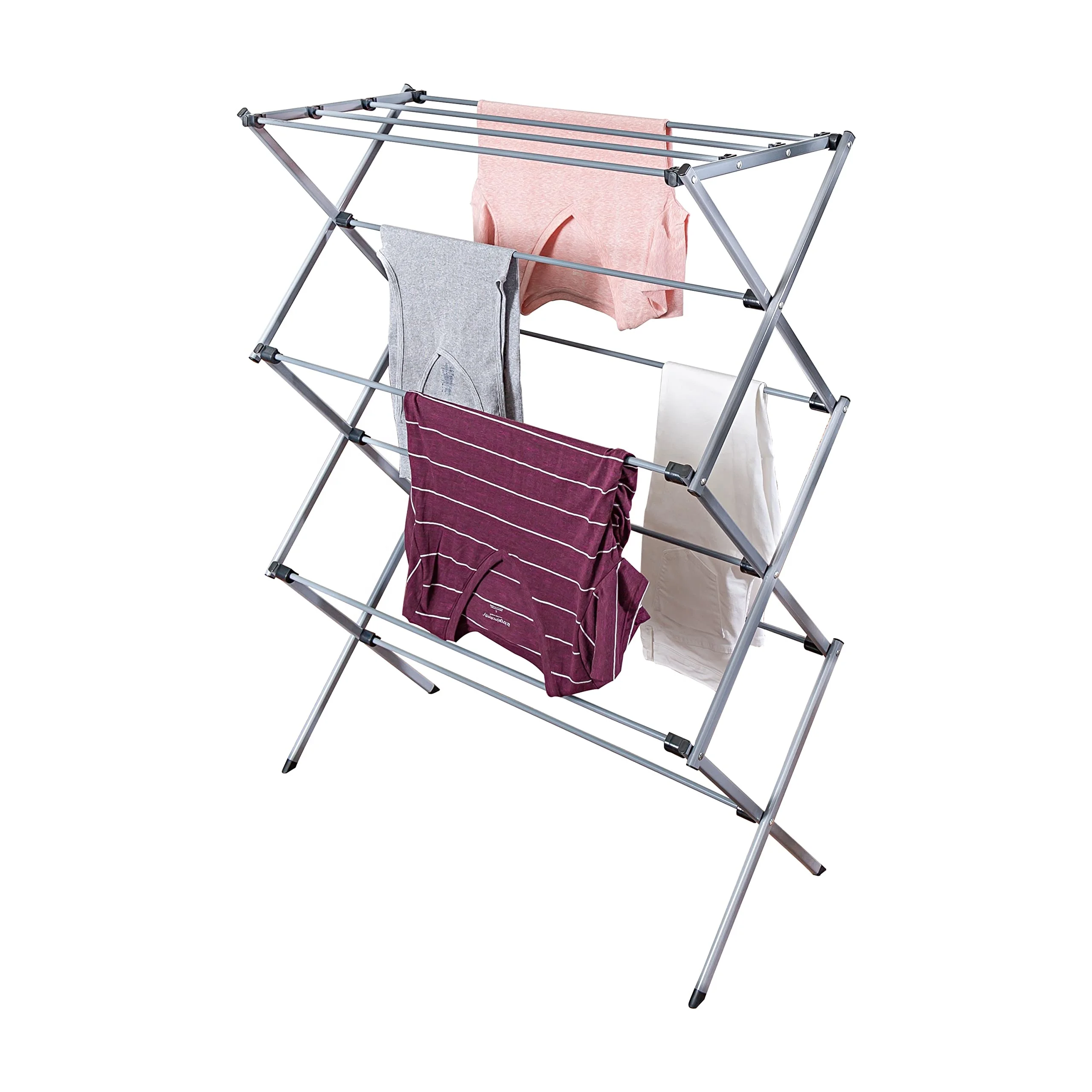 portable rustproof extendable White Grey Metal Collapsible foldable laundry clothes dryers rack stand  hanger for drying
