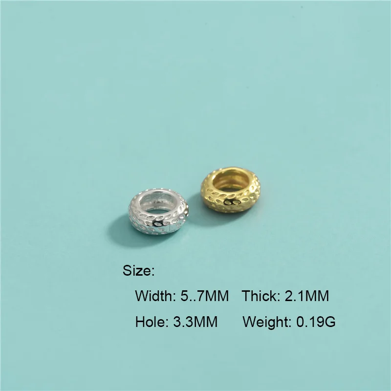6MM 5.7MM S925 Sterling Silver Gold Graininess Round Gasket Bead Wheel Bead Accessories For DIY Jewelry Making