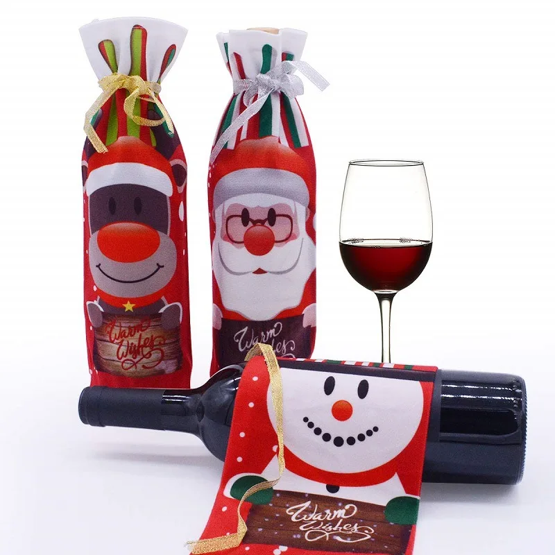 Merry Christmas Decor Wine Bottle Bag Covers for Navidad Christmas Ornaments Xmas New Year Decoration