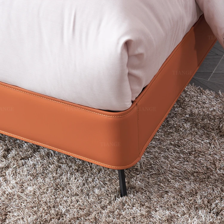 Italian luxury wooden frame bed couple 1.8m King size bed metal leg bed with soft headboard