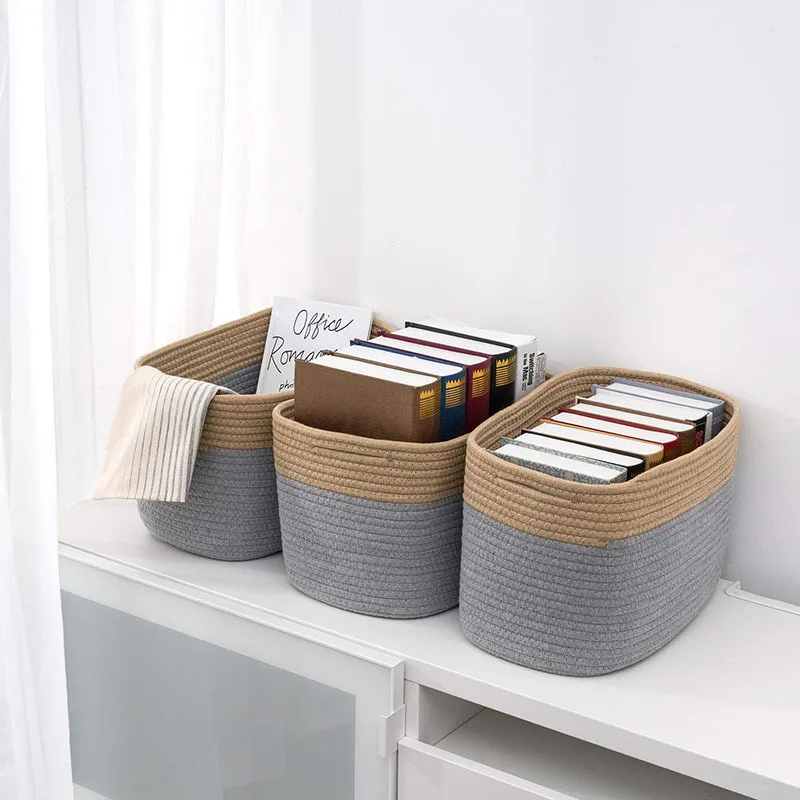 Eco-Friendly Cotton Rope Storage Basket Kids Toys Woven Hamper Living Room Baby Laundry Nursery-Woven Cotton Rope Storage Bins
