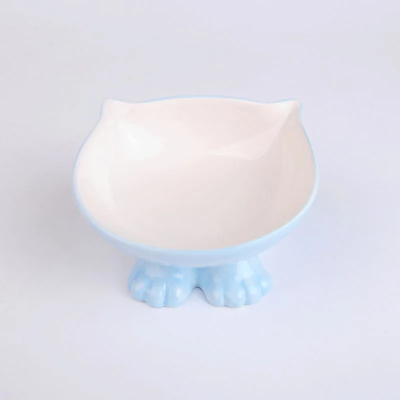 Wholesale Eco Friendly Light Pink High Foot Bevel Elevated Dog Bowl Ceramic Pet Bowl