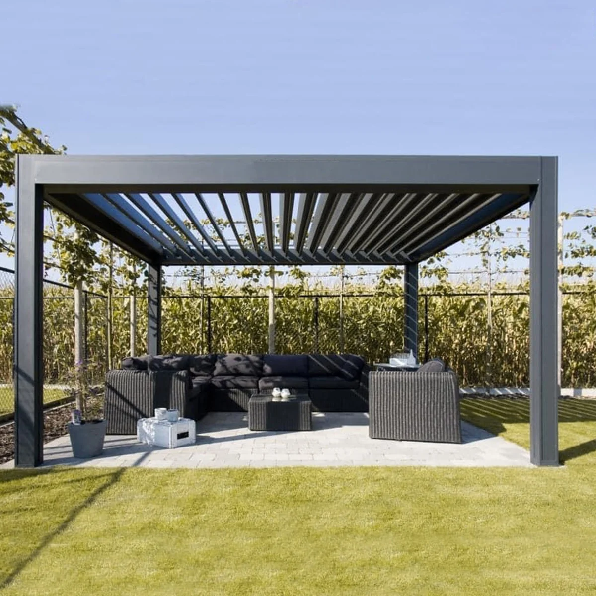 Outdoor Modern Pavilion Building Deck Villa Rainproof Gazebo Bioclimatic Panel Slats Aluminum Louvered Pergola With Blinds