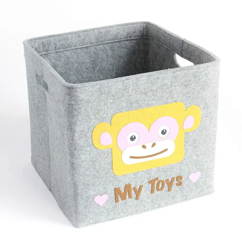 Huasheng Cute Felt pet Toy Box and Dog Toy Box Felt Storage Basket with Wood Handle