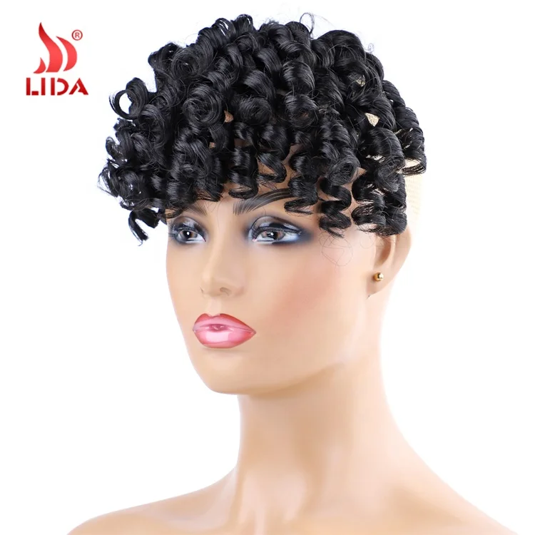 
Lida synthetic big curly Clip in hair bangs fringes african afro curl hair piece bang 