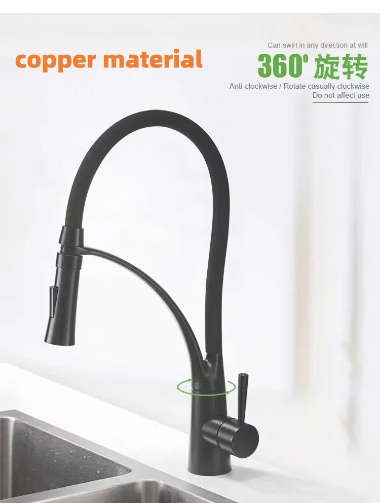 Modern Black Kitchen Faucet Rotatable Kitchen Sink Tap Taps Pull Out Spray Nozzle Brass Kitchen Mixer Faucets