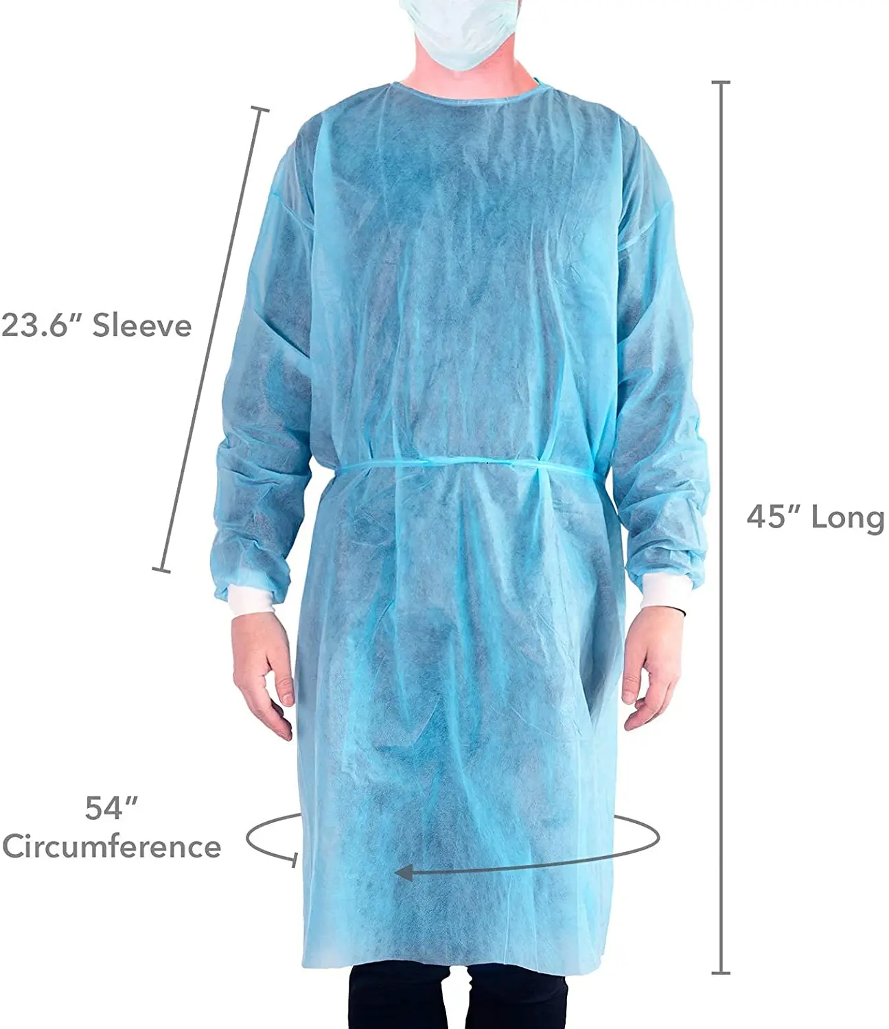 Factory price disposable isolation gown with long sleeve knit elastic cuffs fully closed double tie back