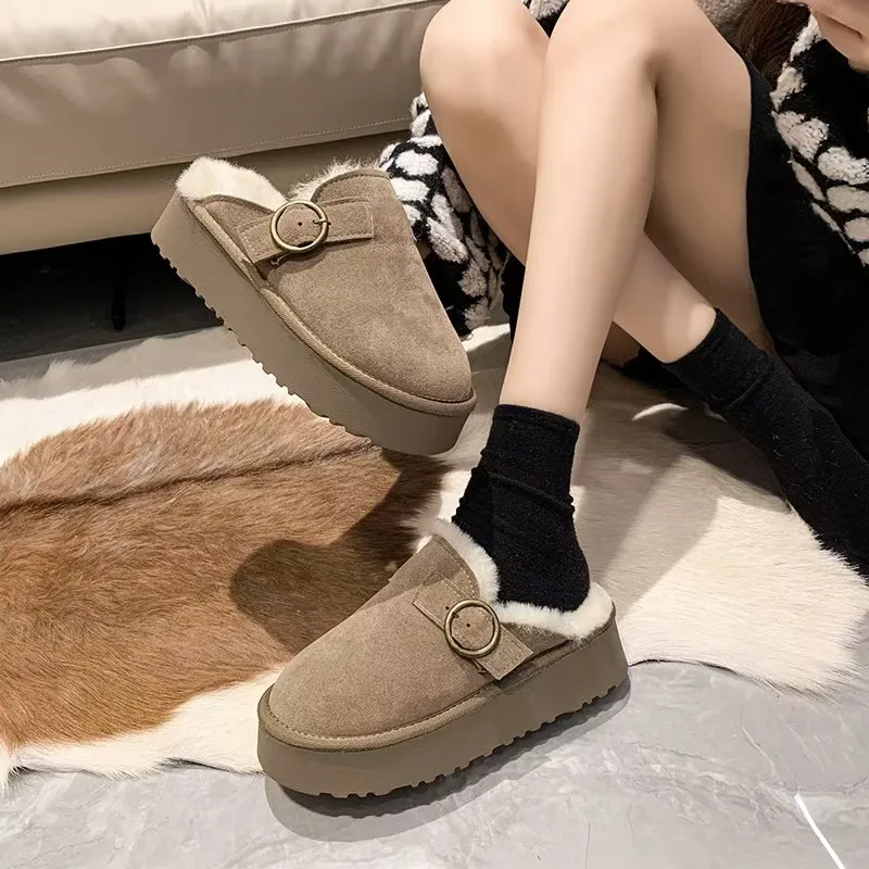 Woolly Shoes Female New Fashion Autumn And Winter Soft Soles A Slip-on Plus Cashmere Warm Cotton Shoes