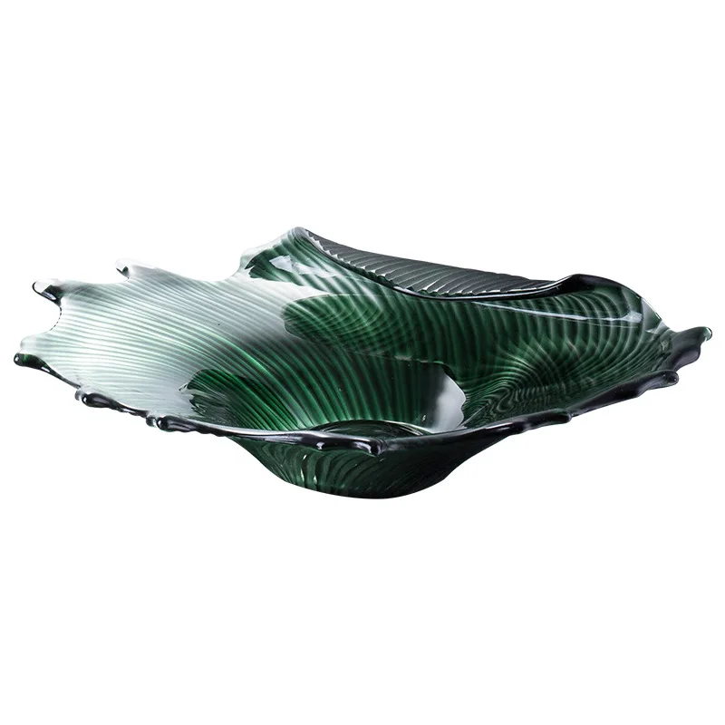 Nordic Luxury Home Accessories Hand Blown Compote Plate Fruit Tray Green Glass Fruit Bowl