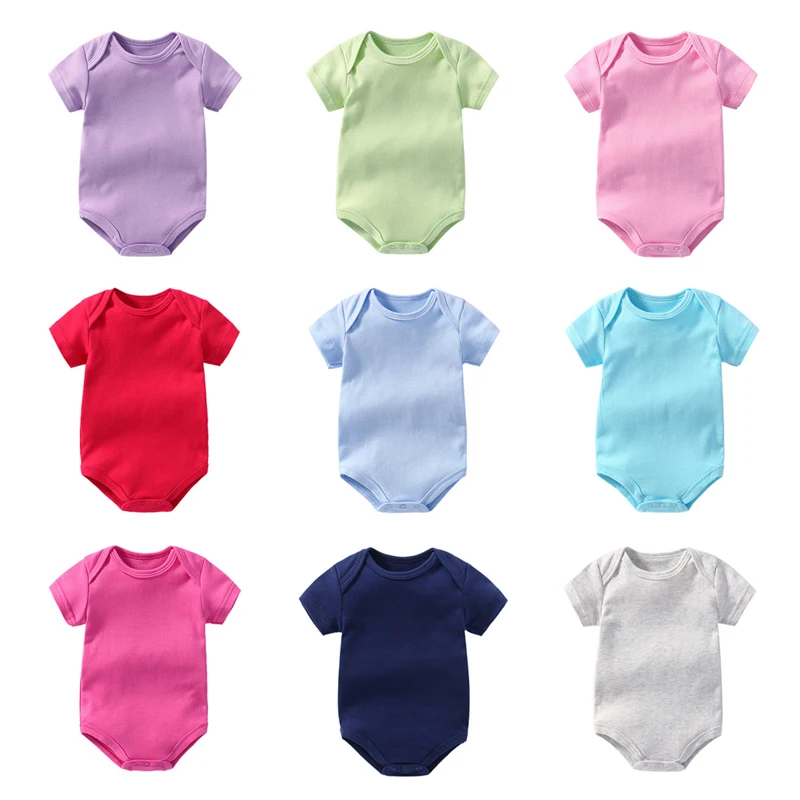Cotton Single Jersey Outdoor Wear Boy Girl Rompers Summer Short Sleeve Bodysuit Baby