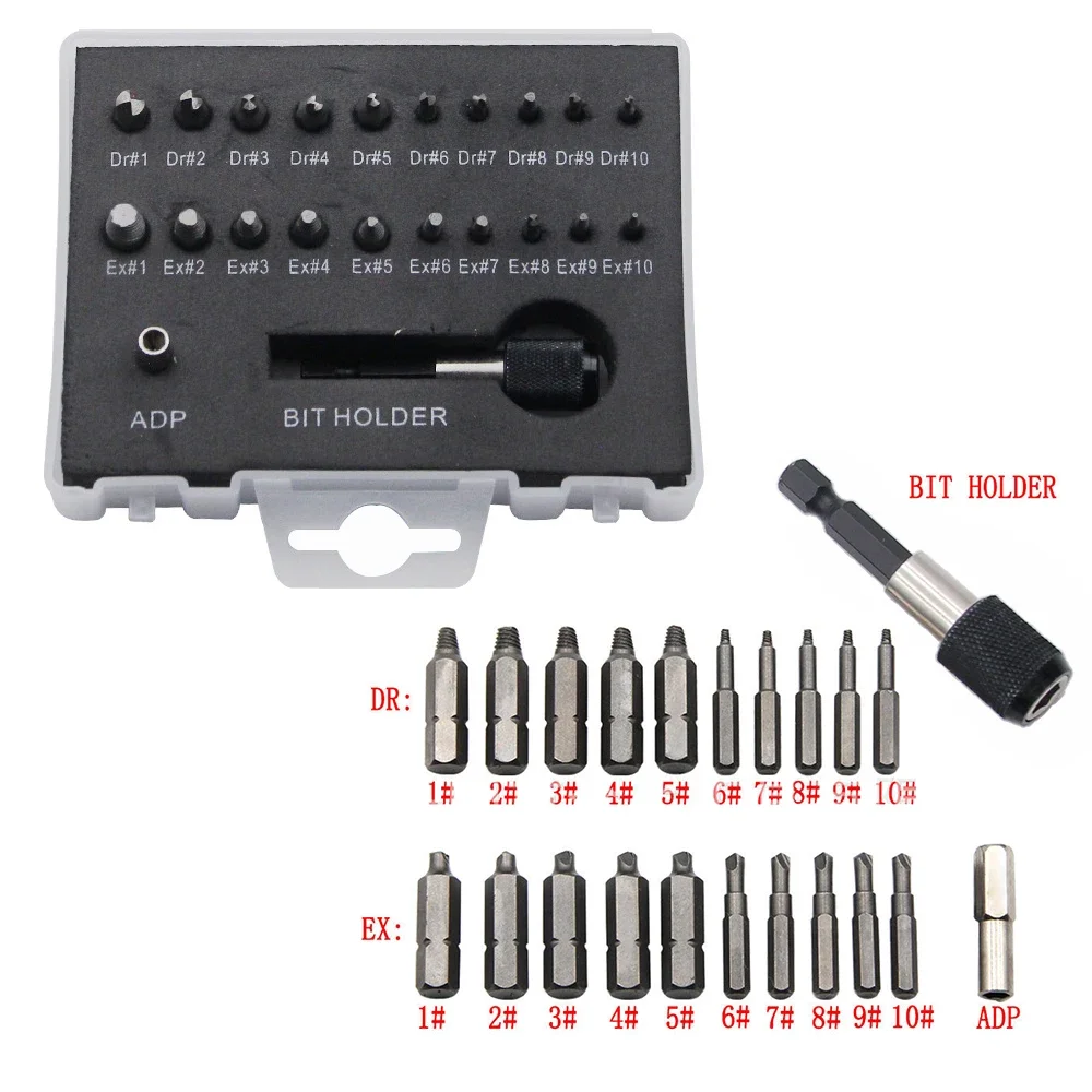 22Pcs Screw Extractor Drill Bit Set Magnetic Extension Bit Holder Damaged Screw Removal Tools Broken Head Screw Extractor