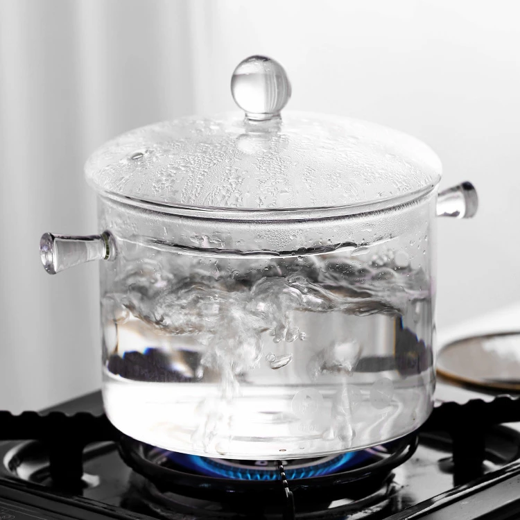 Online Hot Selling 1.3L 1.5L Home Heat Resistant Heat-proof Borosilicate Cookware Kitchen Soup Cooking Tools Glass Pot With Lid