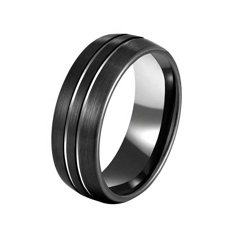Simple jewelry 8mm silver groove Black tungsten carbide mens ring in 2021