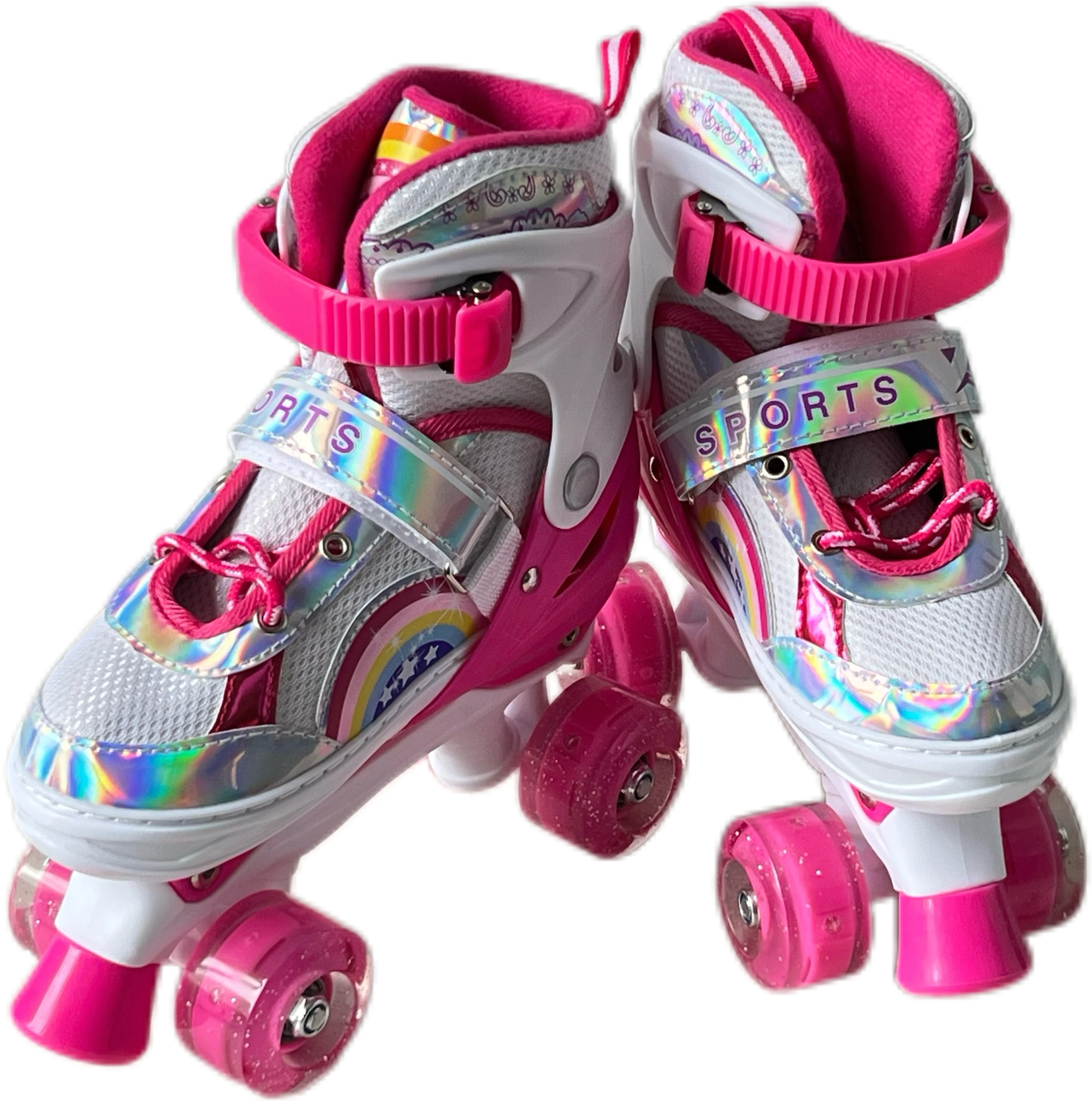 2024 hit Pink Girls Roller Skates Rainbow bright-faced breathable roller skates double-row four-wheeled roller skates