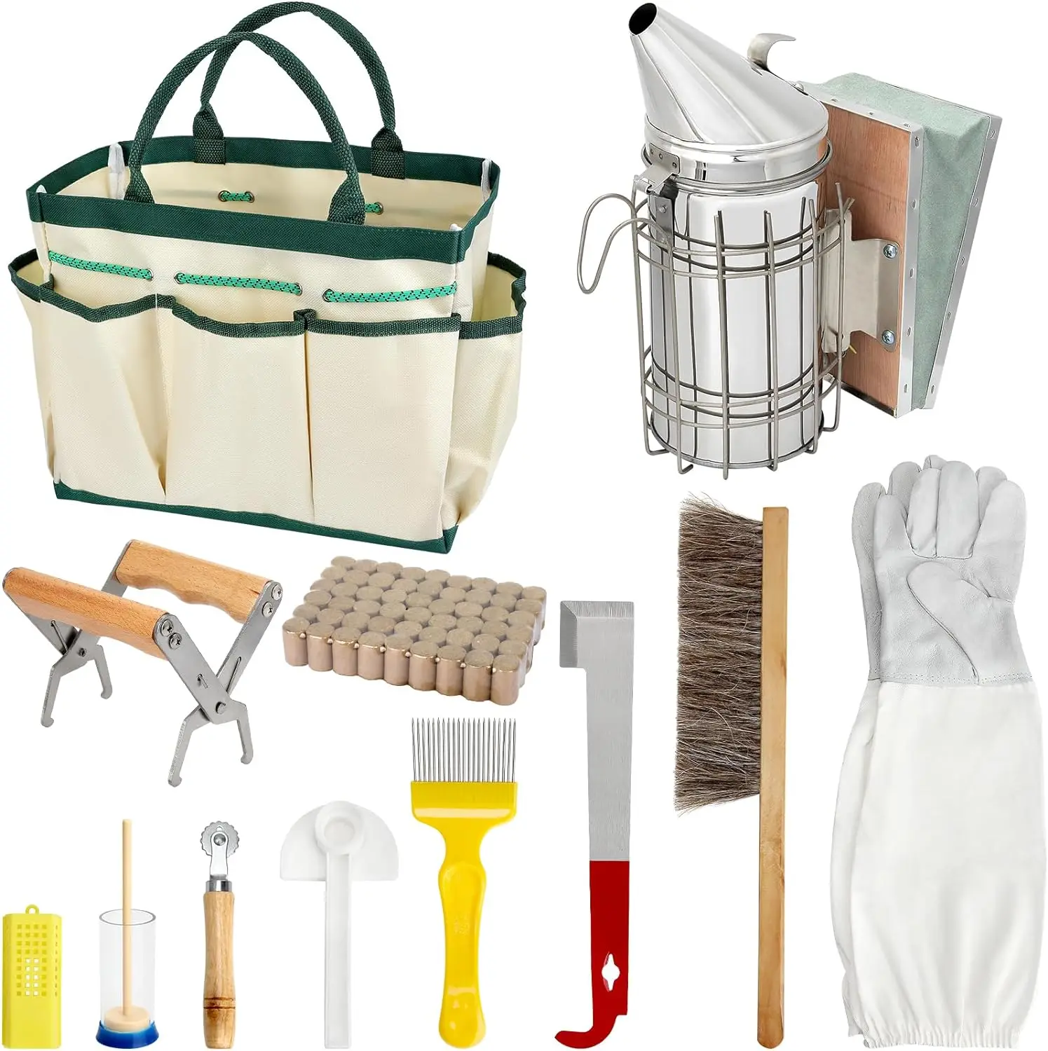 12 PCS Bee Keeping Starter Kit Bee Keeping Supplies-All Beekeeping Tools Honey Bee Hive Tools Bee Smoker Kit for Beginners