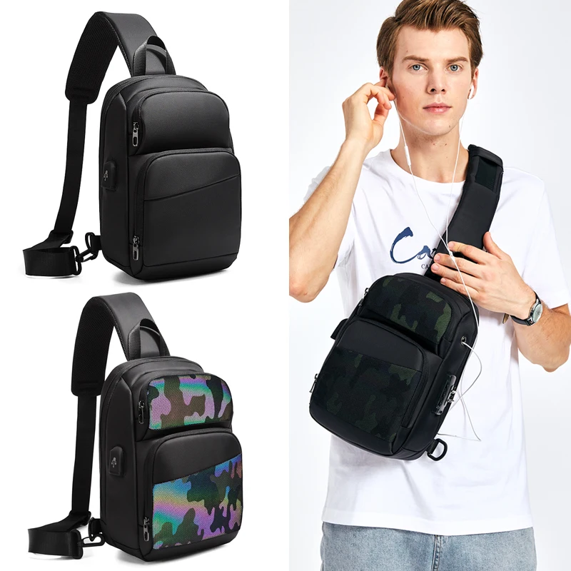 New black high-quality breathable waterproof anti-theft anti-wear chest bag USB charging port chest bag