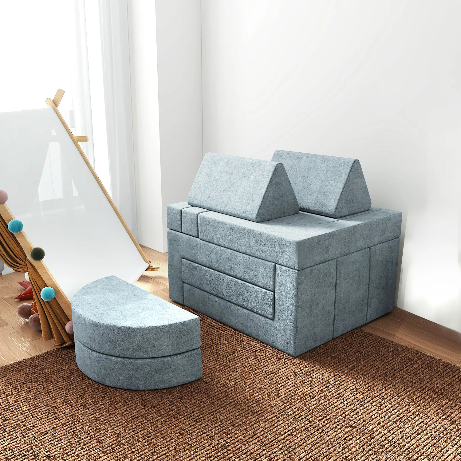 16pcs modular couch Factory Sponge Microfiber Fabric Soft Baby Play Bed Children Kid Play Room Baby Couch kids Sofa set