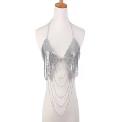 Sexy bikini personality sequined tassel chest chain luxury  body jewellery chain jewelry bra