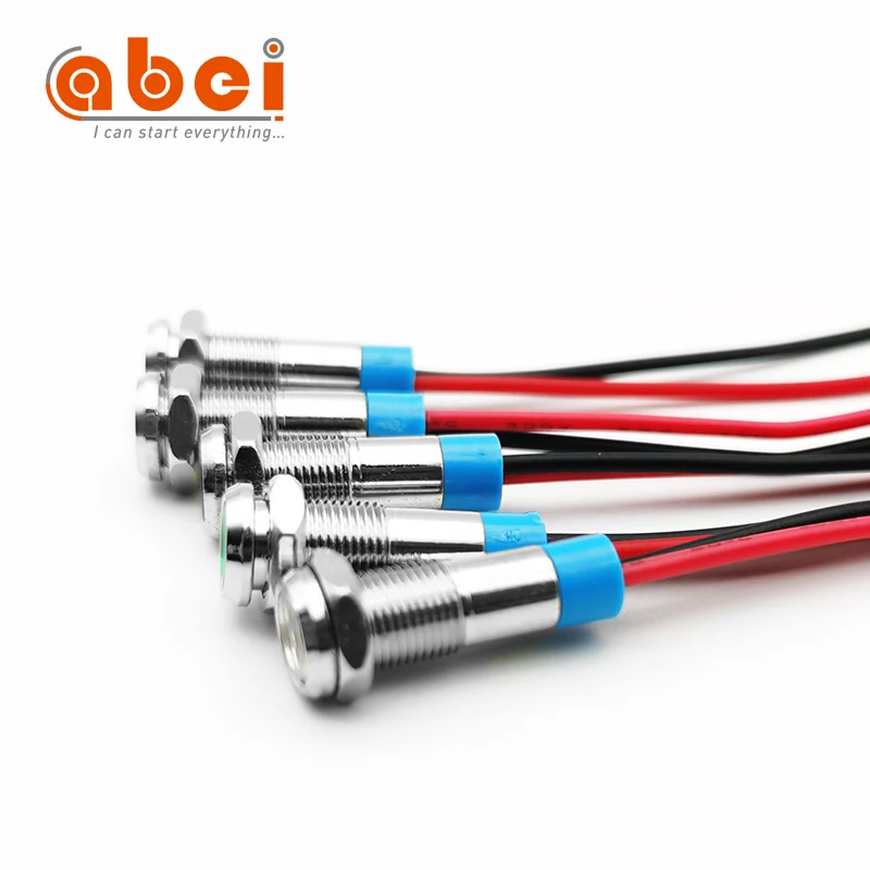 Waterproof 6mm metal led indicator light RG RB 3V 6V 24V  indicator lamp wire 15cm
