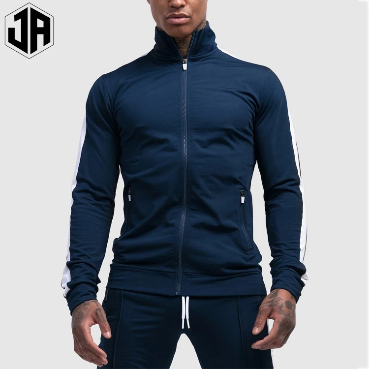 
Wholesale High Quality Stripe Pockets Cotton Long Sleeve Mens Zipper Hoodie Jackets 