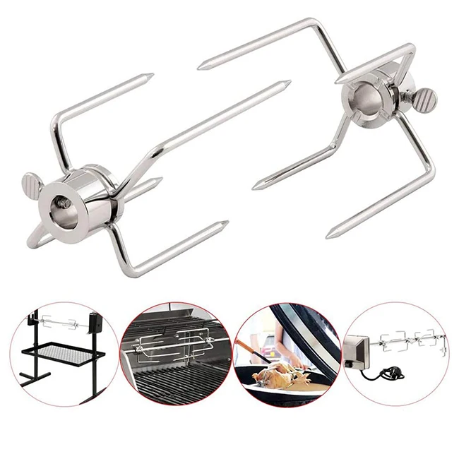 Best Selling Portable Rotisserie Grill Accessories Heavy Duty Stainless Steel Spit Meat Forks/Spit Parts
