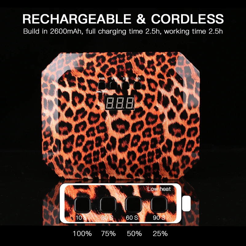 Wireless Cordless Rechargeable UV/LED Leopard Luipaard Nail Lamp Portable Removable Base 54W UV LAMP Nail Polish Dryer 12V 2.0A