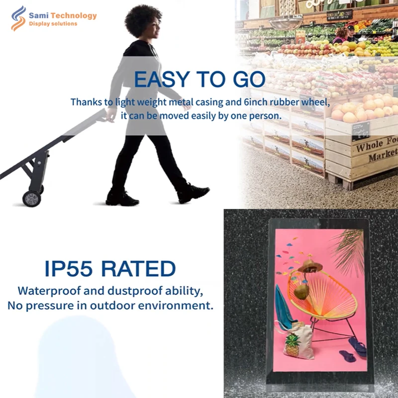 Samidisplay 43-Inch Outdoor Standing Vertical Touch Screen Battery Powered Digital Advertising Signage Indoor Outdoor Use