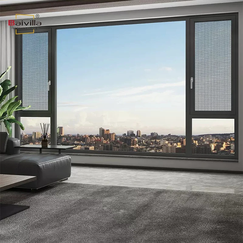 Double glass aluminum sliding window with net design living room building materials best aluminum sliding windows