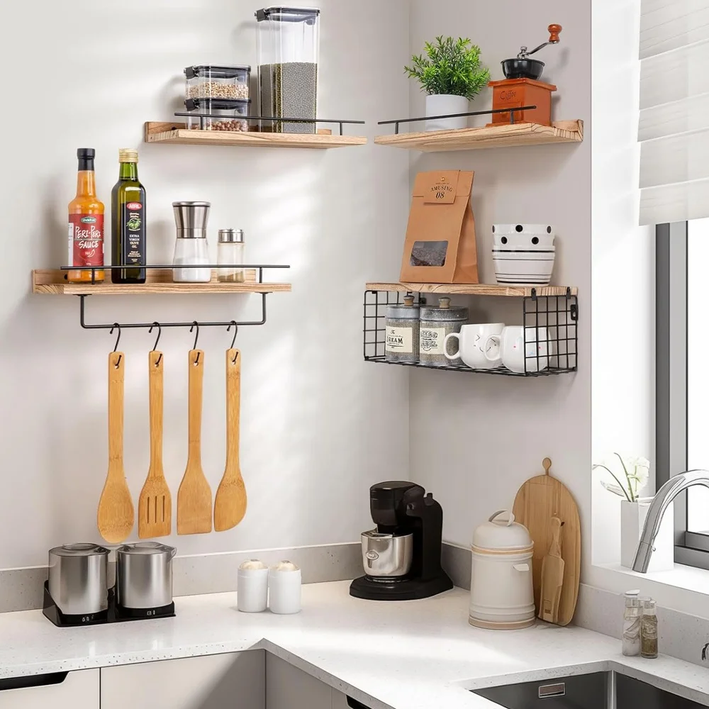 Factoray wholesale 4+1 Tier Shelves for Bathroom Wall Bathroom Shelves Over Toilet with Towel Rack and Storage Basket