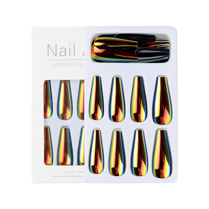 wholesale adiyat free sample new design Black Tip Acrylic Nails 24 pcs/box Luxury Laser 25 Color Artificial fake nails