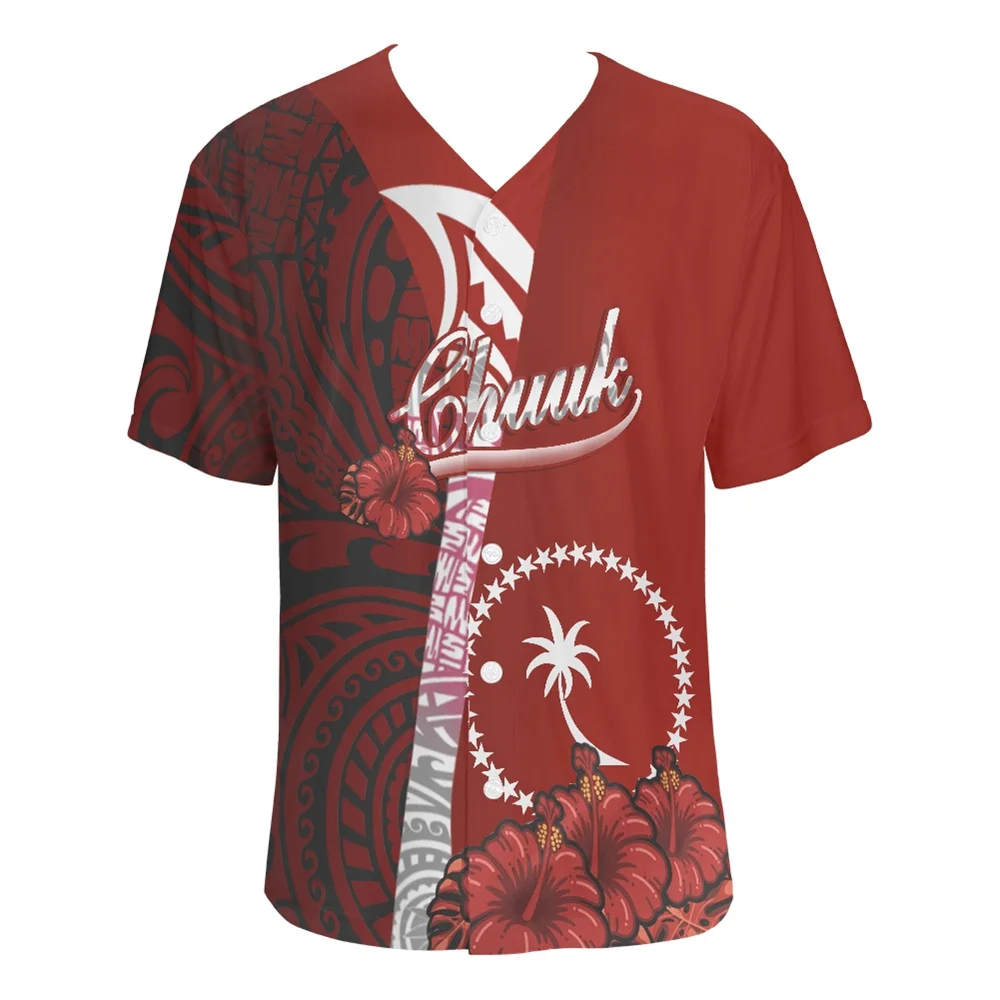 Custom Pacific Island Chuuk Design Pattern Baseball Uniform Print on Demand Button Closure Baseball Jersey School Uniform