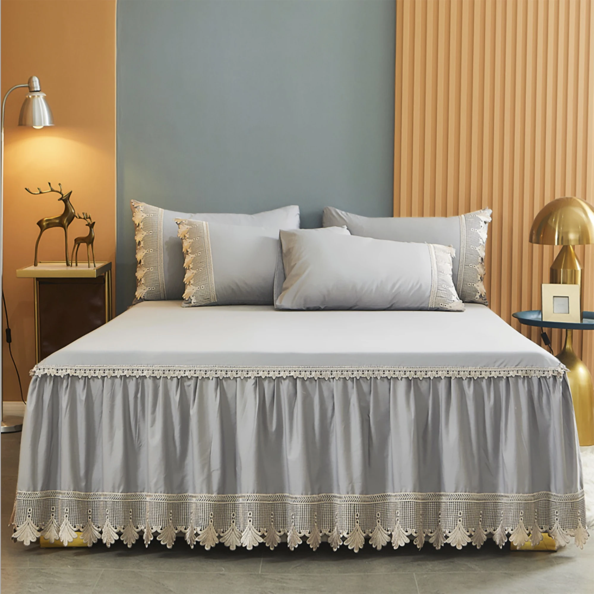 100% cotton bedding set 150*200 180*200 180*220 200*220 queen king size European style lace bed skirt three-piece