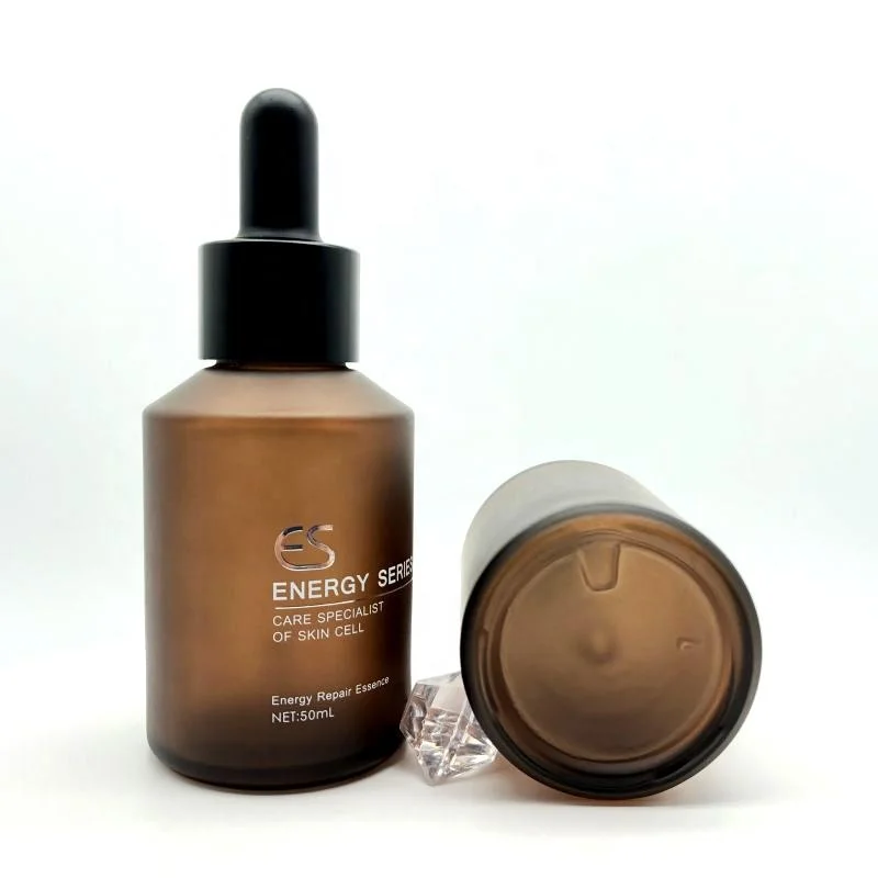 Luxury Serum Glass Bottle 50ml Frosted Amber Serum Glass Bottle Essence Dropper Bottle